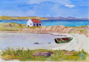Deserted beach on Barra. 7" x 5" watercolour on 140lb Bockingford Paper.