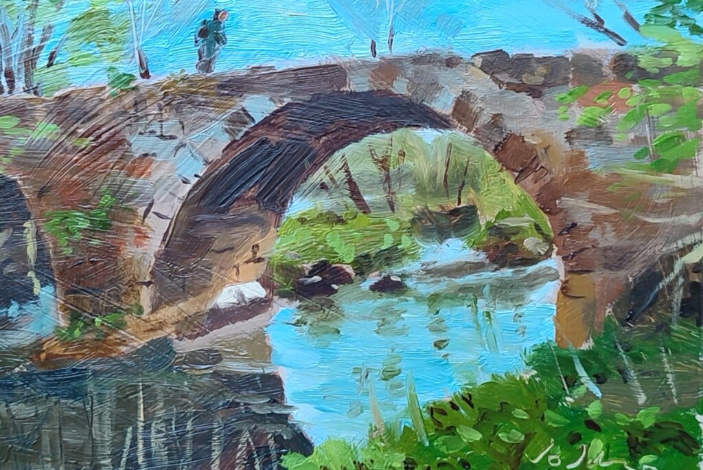 painting of the old pack horse bridge